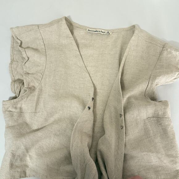 Abercrombie & Fitch Linen Blend Tan Crop Top Tie Front SIZE MEDIUM Womens Shirt - Picture 10 of 10